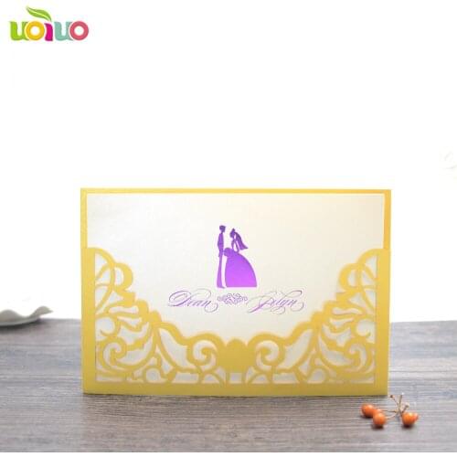 10Pcs Purple Delicate Carved Romantic Wedding Party Invitation Card Envelope Dinner invitation cards decoration cover drop ship