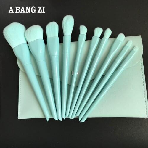 10pcs plastic blue cute color candy make up brushes set synthetic vegan gift cosmetics makeup tools
