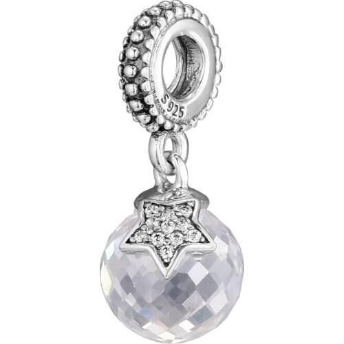 100% 925 Sterling Silver Charms Moon & Star Clear Crystal Dangle Beads For Jewelry Making Fits Original Europe Bracelet Kralen