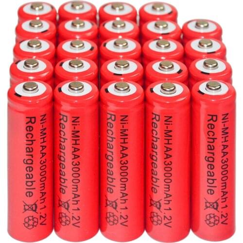 4/8/16/24/32/44pcs AA Ni-Mh 3000mAh 1.2V Rechargeable Battery Red Color Alarm Clock MP3 RC Toys led flashlight