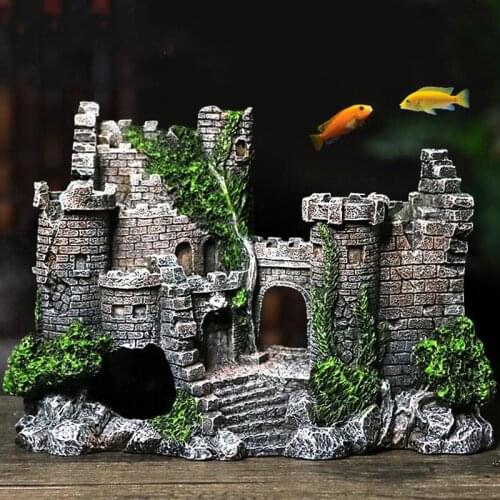 Aquarium Ancient Castle Decoration Fish Tank Resin Artificial Building Rocks Cave for Aquarium Fish Tank Landscaping Ornament