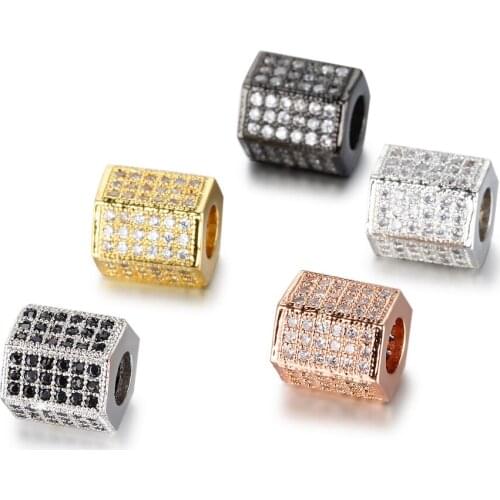 Beiver Sexangle Zircon Bead DIY Metal Hexagon Space Beads Brass Micro Pave Zircon Charm Beads for Men Bracelet Making Wholesale