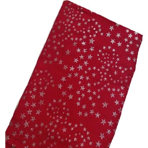 Glitter Red Silver Stamping Fivestar Printed Cotton Fabric 50x105cm Design Bling Bling Fabric Patchwork for Cloth Dress Party Ho