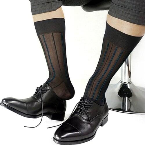 Brand Silk Socks For Formal Men Nylon Striped Toe Covered Fetish Collection Mens Sexy Dress Socks Stocking for Leather Shoes Sox