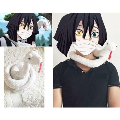 Demon Slayer Cosplay Kimetsu no Yaiba Iguro Obanai White Snake Mascot Plush Toy Halloween Carnival Cosplay Costume Accessories
