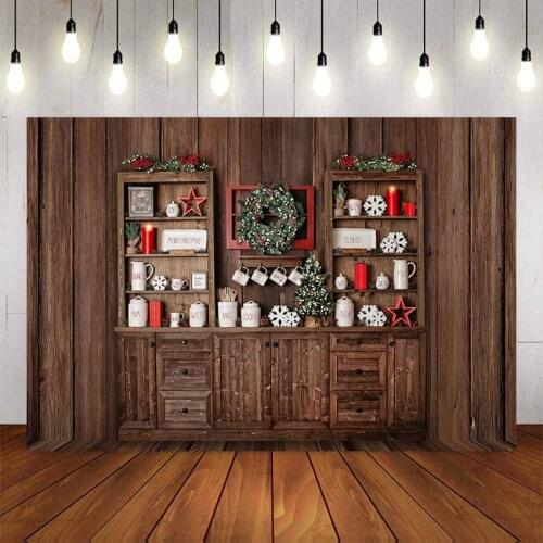 Photography Backdrop Christmas Kitchen Photophone Background Wood Cupboard Photo Studio Child Cook Photobooth Photocall