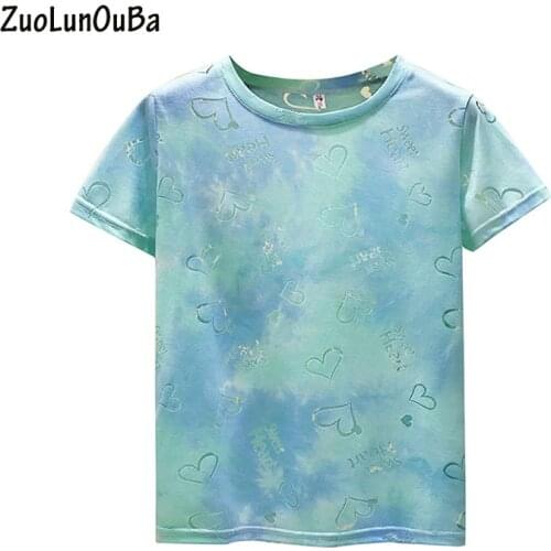 ZuoLunOuBa Summer Casual Womens T Shirt Gradient Color Love Hollow Printing Harajuku Short Sleeved Tees Tops