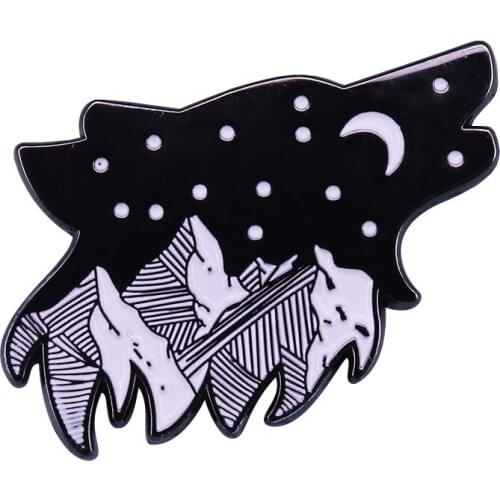 Mountain wolf enamel pin landscape explore decor