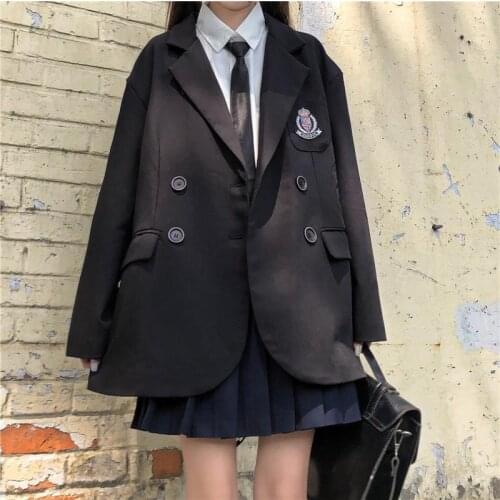 Gothic black suit jacket female autumn Japanese style preppy style JK uniform women outerwear Harajuku vintage jacket clothes