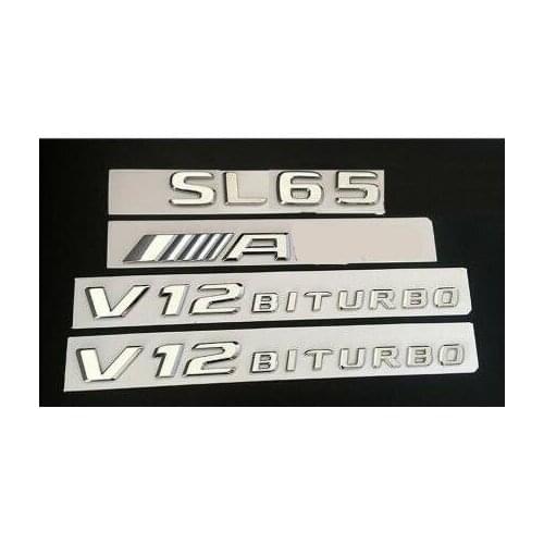 Chrome SL65 AMG V12 BITURBO Trunk Fender Badges Emblems Emblem for Mercedes
