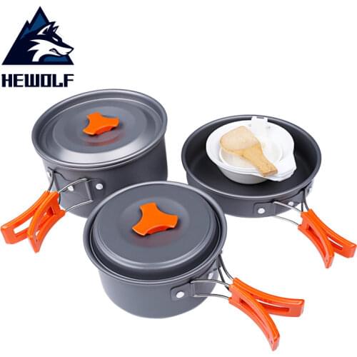 Hewolf Camping Cookware Outdoor Alumina Set Camping Portable Cooking Set Travel Tableware Hiking Picnic Set