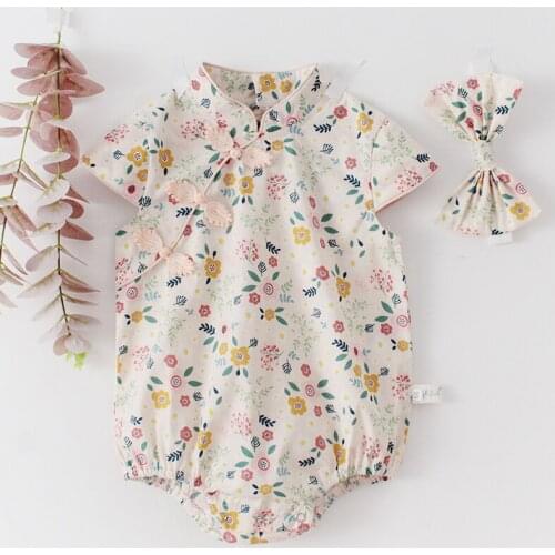 Summer New Baby Girls Jumpsuit Girls Chinese style cheongsam Romper 0-3 Years Baby Girl Clothes Cotton New-born Baby Clothes