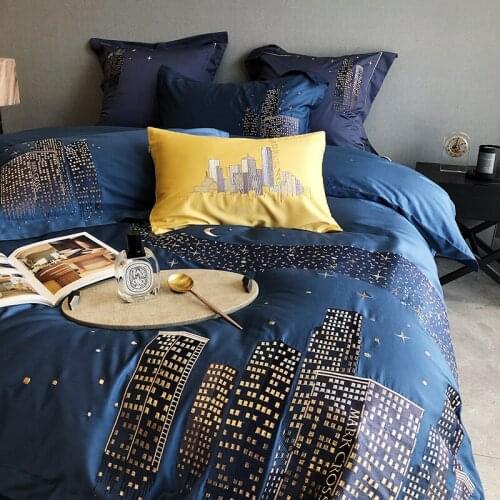 Modern City Luxury Embroidered Bedding Set 1000TC AU Cotton Silky Soft Queen King Size Bed Sheet Set 4/7pcs for Home and Hotel