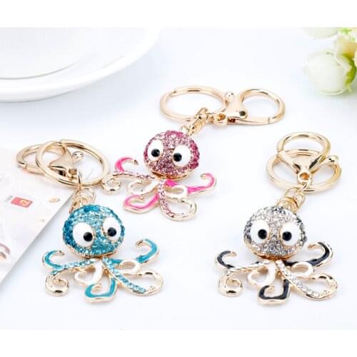 Creative Octopus Key Chain Rhinestone Alloy Keychain Accessories Pendant Key Ring Charms Keychains for Ladies
