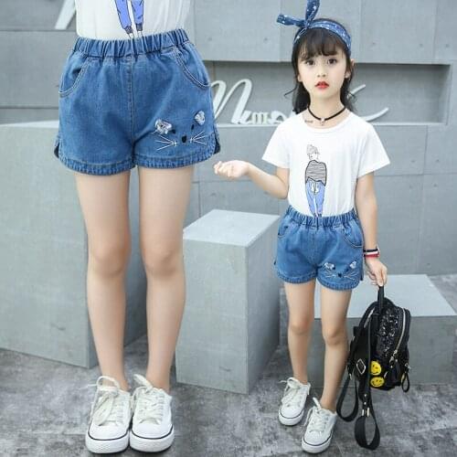 Summer children Clothes girls jean shorts kid Baby Girl Cotton Cartoon cat Fashion cute Denim straight Shorts pants