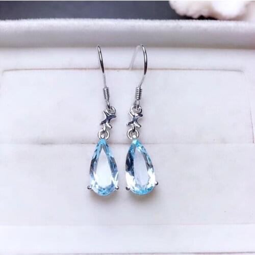 Fashion Elegant water drop S925 silver natural blue topaz gem drop earrings natural gemstone women party birthday gift jewelry