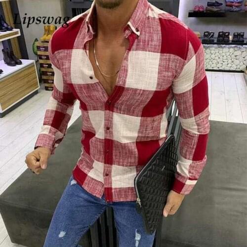 2021 Spring Casual Long Sleeve Plaid Shirts Men Vintage Button Turn-down Collar Tops Plus Size Male Fashion Streetwear Harajuku