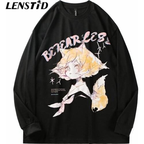 LENSTID Autumn Men Long Sleeve T-Shirts Hip Hop Cute Cartoon Girl Print Tshirts 2021 Harajuku Streetwear Casual Cotton Tops Tees