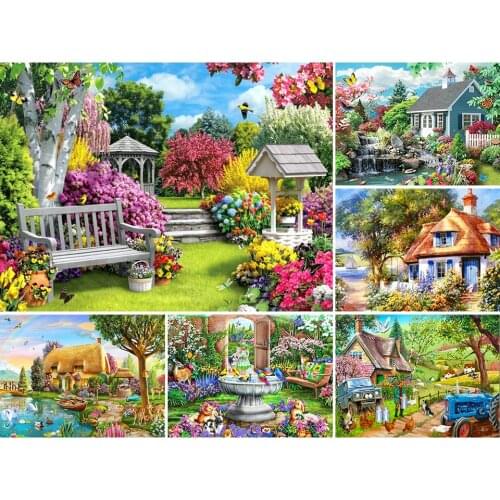 New Arrival 5D DIY Diamond Painting Landscape Garden House Kit Full Drill Embroidery Mosaic Art Picture of Rhinestones Decor