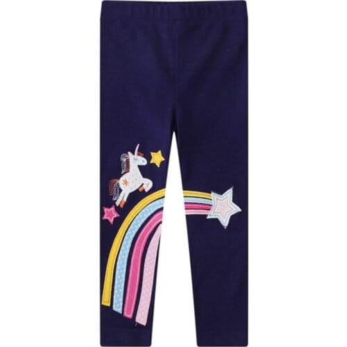 New Fashion Girls Leggings Pants With Unicorn Embroidery Star Applique Cute Skinny Baby Trousers Pants For Autumn