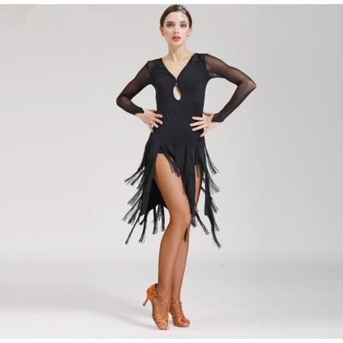 New 2017 Performance V-Neck Ballroom Dancing Salsa Dance Dresses with Tassels Samba Carnival Costumes Latin Dance Dress Women