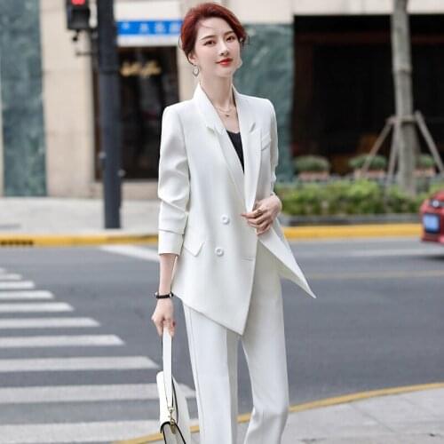 Novelty White 2020 New OL Styles Autumn Winter Formal Women Business Suits with Pants and Jackets Coat Office Blazers Pantsuit