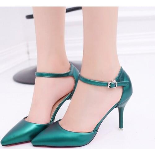 2020 new womens strap heel shoes Ankle buckle solid color shiny sexy slim with elegant fashion wild dating womens shoes U28-10