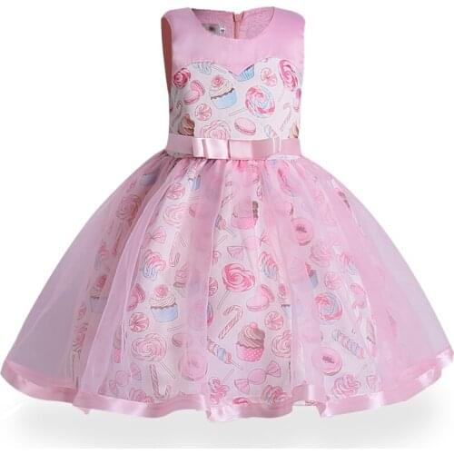 New Baby Girls dress ice cream prints of the big childrens dress Kids Party Wear Dress Girl Formal Vestido Christmas Clothes
