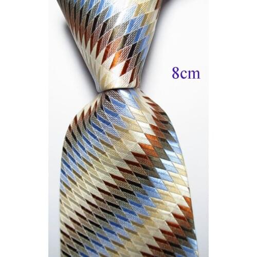 New Fashion Geometric Tie Mens 8cm Silk Necktie Set White Gold Blue JACQUARD WOVEN 100% Silk Mens Tie Necktie