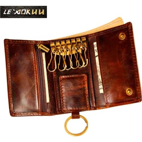Original Leather Men Fashion Multifunction Coin Wallet Car Remote Case Key Ring Case Holder Chain Designer Key Package Bag 230-C
