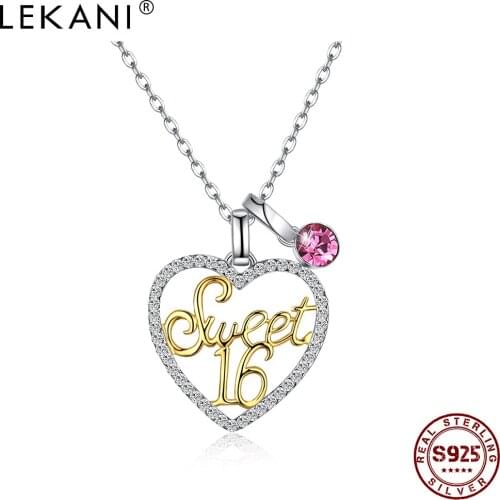 LEKANI 925 Sterling Silver Pendant Necklace For Women Heart-Shaped Sweet 16 Austria Crystal Necklace Party Fine Jewelry New