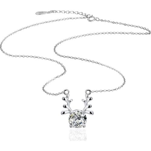 Simple bling zircon antler pendant necklace 100% 925 sterling silver Jewelry Chocker Woman & girls bohemian Bijoux Collares
