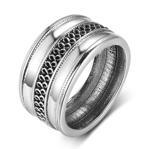 Retro Jewelry Silver Color Hollow Carved Pattern Men Ring for Party Jewelry Accessories Size 5-12