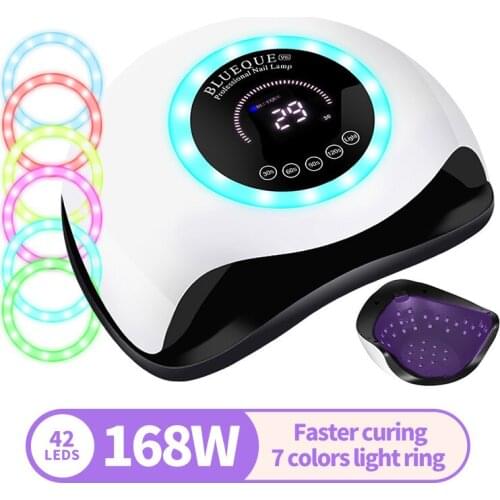 168W High Power UV LED Lamp Nail Dryer 42 LEDs Professional Manicure Nail Lamp With Ring Light LCD Display lampara led para uñas