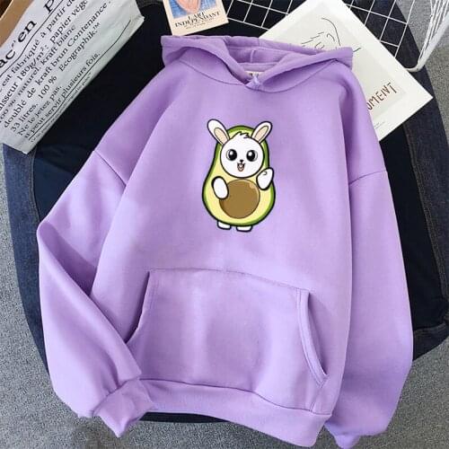 Cute Bunny Avocado Hoodies Women Kawaii Casual Autumn Winter Long Sleeves Oversized Plus Size Sudadera Mujer Solid Sweatshirt