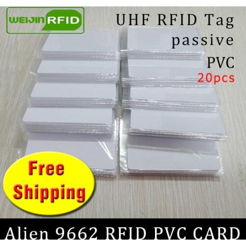 UHF RFID PVC card Alien 9662 915m868m860-960MHZ H3 EPC 6C 20pcs free shipping long reading distance smart card passive RFID tag
