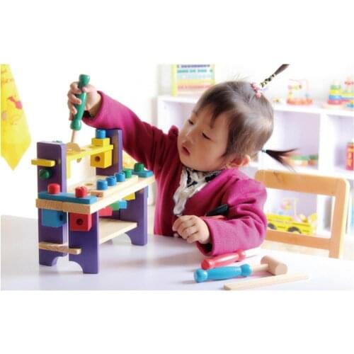 Toddler Workbench with Tools Wooden Building Set Hammer Toy kid Children Pretend Builder Toy