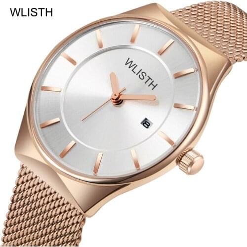 Ultra-thin Fashion Rose Gold Quartz Watch Women Mesh Stainless Steel Watchband High Quality Casual Wristwatch Gift for Female