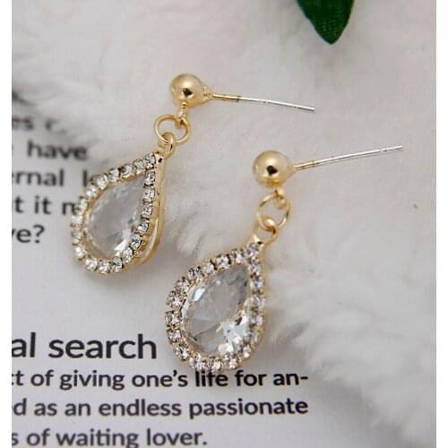 2020 Korean Elegant Water Drop Zircon Hypoallergenic Trendy Earrings Jewelry Gifts For Women Girls Simple Fashion Stud Earrings