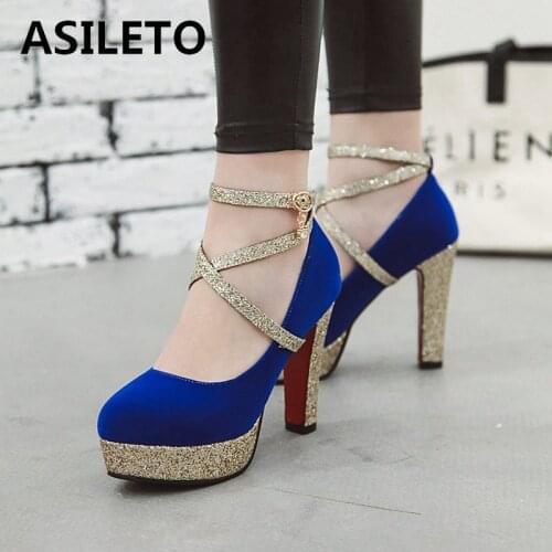 ASILETO women high heels suede pumps platform gladiator mary janes shoes sequined party wedding stiletto zapatos zapatos S1413