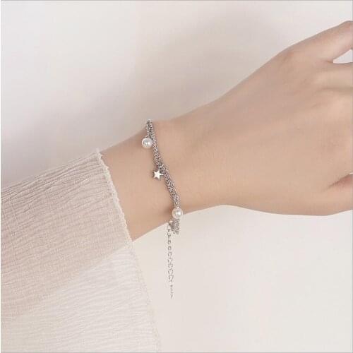 925 sterling silver jewelry bracelet high quality retro fashion woman pearl five-pointed star bracelet length 20.5CM