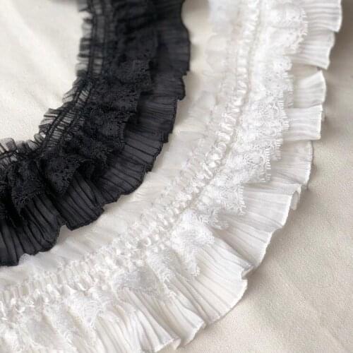 1 Meter White Black Chiffon Lace Trim Ruffle Elastic Lace Ribbons DIY Children Doll Women Garment Clothing Accessories 9cm width