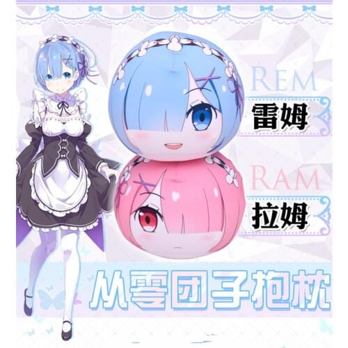 1pc Anime Re:Zero kara Hajimeru Isekai Seikatsu Cosplay Decor Ram Rem Printed Plush Doll Stuffed Dumpling Pillow Toy Collection