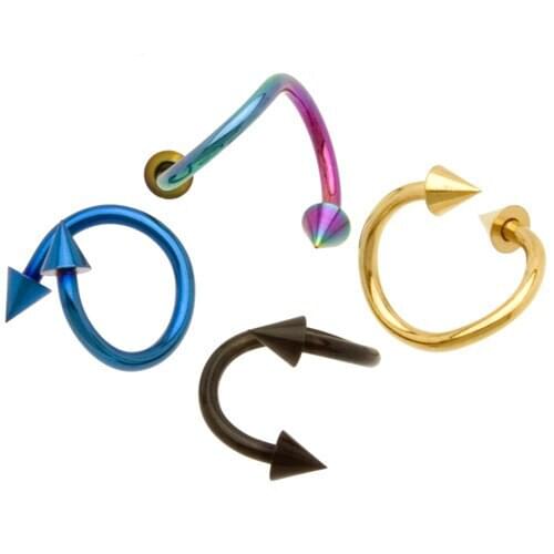 14 Gauge 16 Gauge Titanium Anodized 316L Surgical Steel Spiral Twister With Spike Mixed Colors Body Jewelry