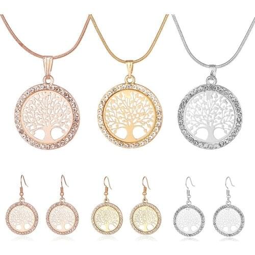 2020 Men Women Jewelry Gift Tree of Life Hollow Peace Crystal Round Small Pendant Necklace Gold Silver Color Jewelry