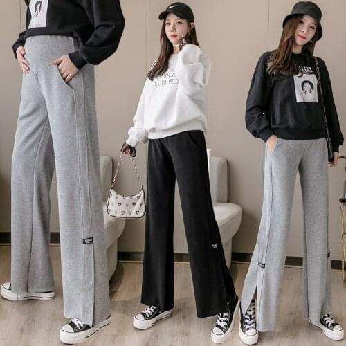 210# Maternity Pants Spring Autumn Support Abdomen Elastic Waist Belly Support Pants Maternity Wide-Leg Trousers