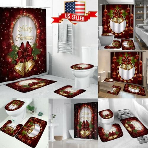 3/4pcs 180x180cm Bathroom Shower Curtain + Non-slip Rug + Toilet Cover + Mat Christmas Deco Home Textile