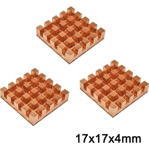 3pcs Pure Copper Heat Sink Adhesive Back Cooling For VGA DDR MOS GPU IC Chipset Radiator Cooler Heatsink 17x17x4mm