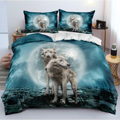 3D White Custom Design Bedding Bags Comforter Covers Duvet Pillow Shames Sets Twin King Queen Double Single Size Wolf Bed Linens