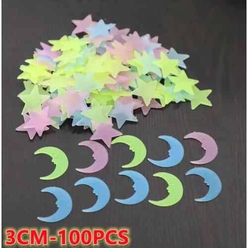 3D Star and Moon Wall Stickers for Home Living Room Energy Storage Fluorescent Glow In The Dark Luminous Ceiling Bedroom Decor